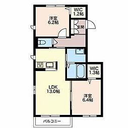 ナディア長折南A棟 2LDKの間取図画像