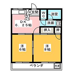 北マンション 3階2DKの間取り