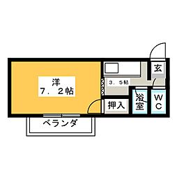 アネックス 1階1Kの間取り
