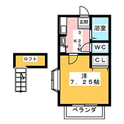 パルテール 2階1Kの間取り