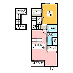 フェリーチェ　Ａ 2階1LDKの間取り