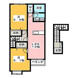 カトレアパレス 2階2LDKの間取り