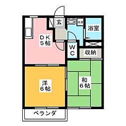 コーポアリスＡ 2階2Kの間取り