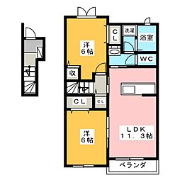 ファミールＴ・Ｋ　I 2階2LDKの間取り