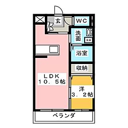 アンジューVII 1階1LDKの間取り