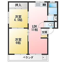 富士ハイツ 2LDKの間取図画像