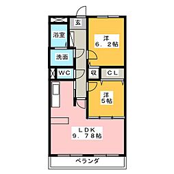 クレセールヴァンブ 2LDKの間取図画像