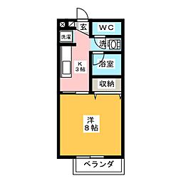 幸 1Kの間取図画像