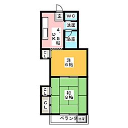 HIGHマンションパールスカイ 2DKの間取図画像