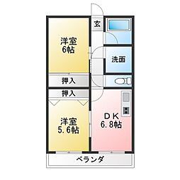 アーバンハイツ利平治 2DKの間取図画像
