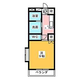 アニバーサリー 1Kの間取図画像