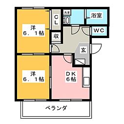 ブレイン黒瀬 2DKの間取図画像