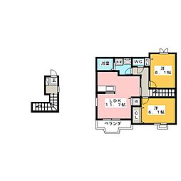花メゾンＤ 2階2LDKの間取り