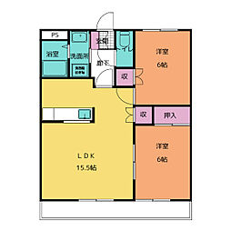 シャングリラ12 1階2LDKの間取り