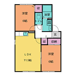 シトラスの風　Ｂ 1階2LDKの間取り