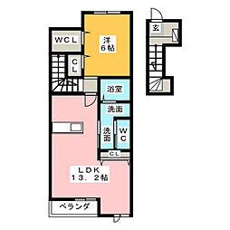 クラージュＡ 2階1LDKの間取り