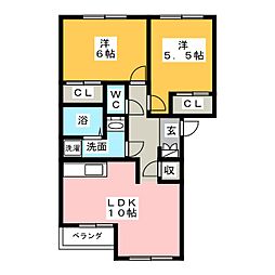 グランベルハウス 2階2LDKの間取り