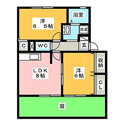 コスモスハウスＦ 1階2LDKの間取り