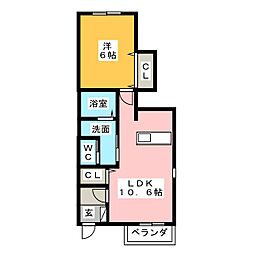 クラージュＢ 1階1LDKの間取り