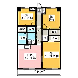 シャルマン宮町 3階3DKの間取り