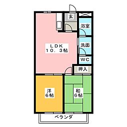 セピアガーデンI 2階2LDKの間取り