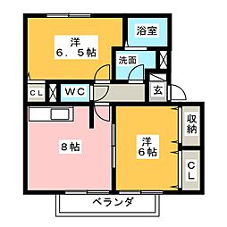 ｆｉｎｄ　ｂｉｒｄｉｅ　Ａ 2階2DKの間取り