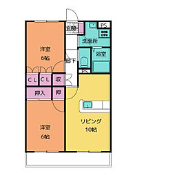 エスポワールＭ 1階2LDKの間取り