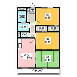 ラフィネ・ドミール 2階3DKの間取り