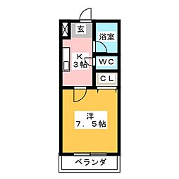 レスポールI 2階1Kの間取り