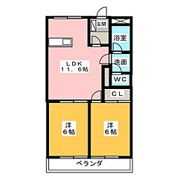 ＭＯ−VI 1階2LDKの間取り