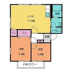 カーサ久保 2階2LDKの間取り