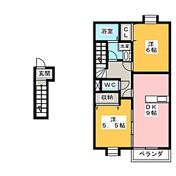 サンライズヒルズＣ 2階2DKの間取り