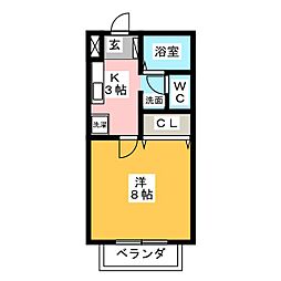 カーサアクトレスB 1Kの間取図画像
