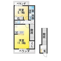Ocean 松阪 1LDKの間取図画像