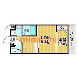 リアコート千里丘I NORTH 1LDKの間取図画像