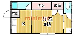 岡部コーポ 1Kの間取図画像