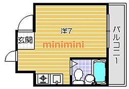コーポウエスト・リバー ワンルームの間取図画像