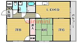 ネオコーポ西田 3LDKの間取図画像