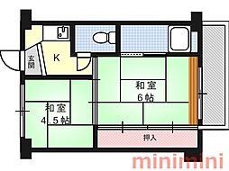 ビレッジハウス西町3棟 2Kの間取図画像