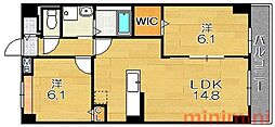 アルンドーインディカ茨木 2LDKの間取図画像