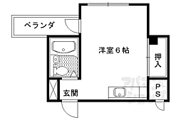 京都市営烏丸線 国際会館駅 徒歩1分の賃貸マンション 3階ワンルームの間取り