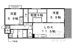 京都市営烏丸線 国際会館駅 徒歩16分の賃貸マンション 3階3LDKの間取り