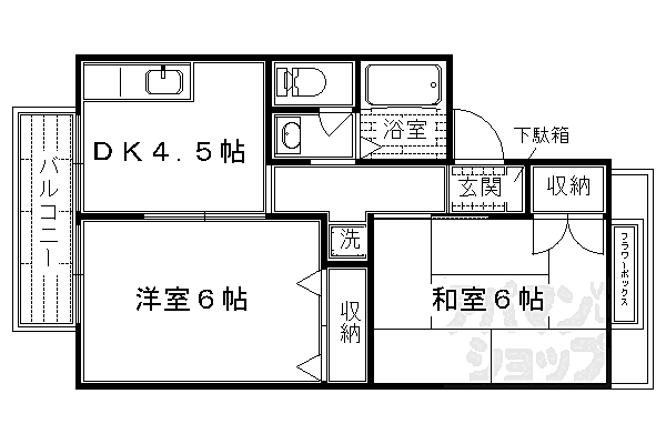 ホワイトハウス 203A｜京都府京都市北区鷹峯黒門町(賃貸アパート2DK・2階・36.39㎡)の写真 その2