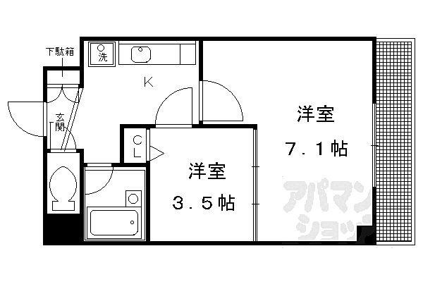 デ・リード金閣寺道 305｜京都府京都市北区衣笠東開キ町(賃貸マンション2K・3階・26.95㎡)の写真 その2