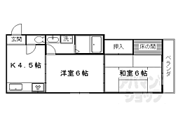 エスカーラ北山 2階2Kの間取り