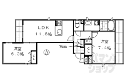 京都市営烏丸線 烏丸御池駅 徒歩4分の賃貸マンション 3階2LDKの間取り