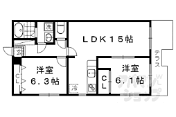 叡山電鉄叡山本線 宝ケ池駅 徒歩2分の賃貸マンション 1階2LDKの間取り
