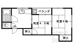 京阪本線 出町柳駅 徒歩20分の賃貸マンション 2階2DKの間取り