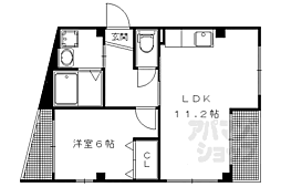 バードレイク北山 1階1LDKの間取り