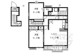 シャン・ド・フルールかも川 2階2LDKの間取り